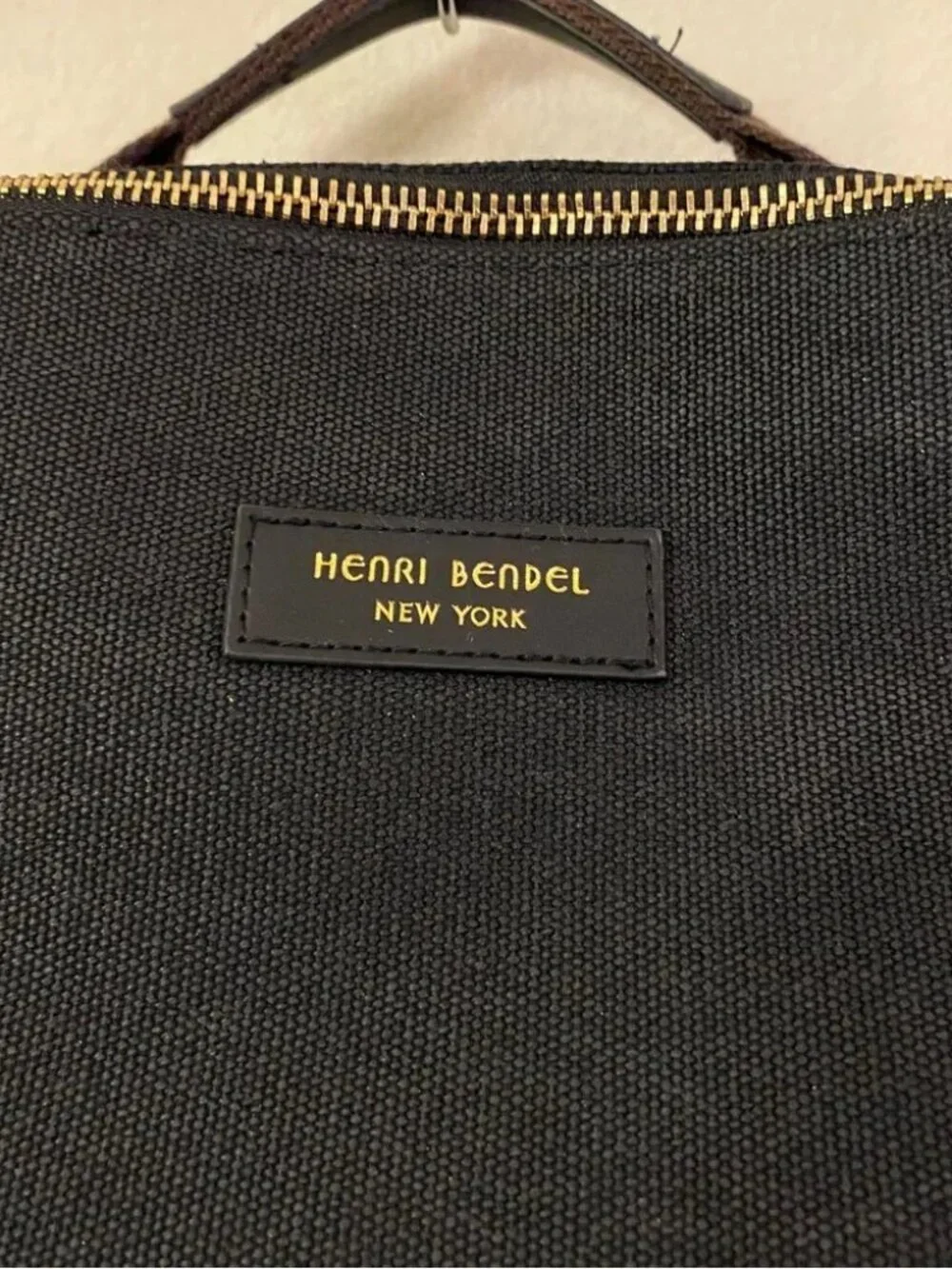 Henri Bendel black white brown striped canvas backpack large